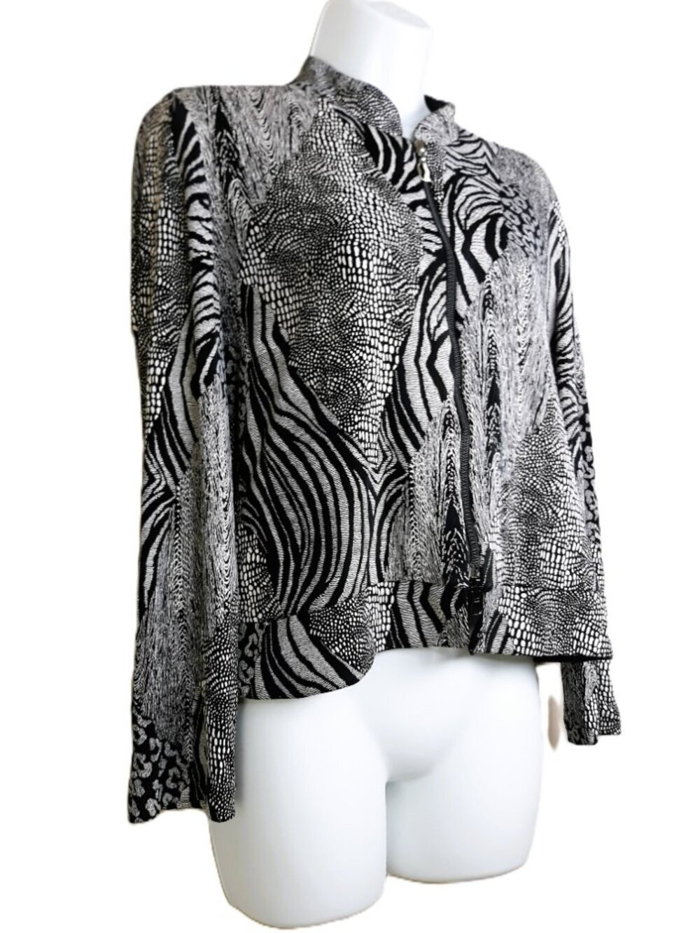 Joseph Ribkoff Animal Print Patchwork Zip Jacket Vintage Elegant Edgy Artsy